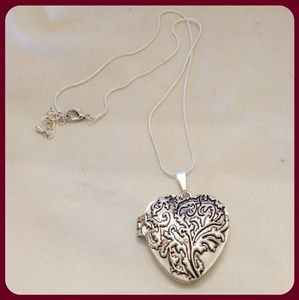 Silver Heart Locket Pendant Necklace